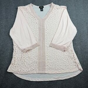 Shannon Ford New York Pink Lace Front 3/4 Sleeve Blouse Plus Size 2X Boho Top